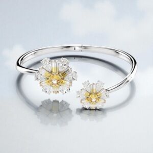 Swarovski Idyllia bangle Flower, Yellow, Rhodium plated Small NEW MSRP $300